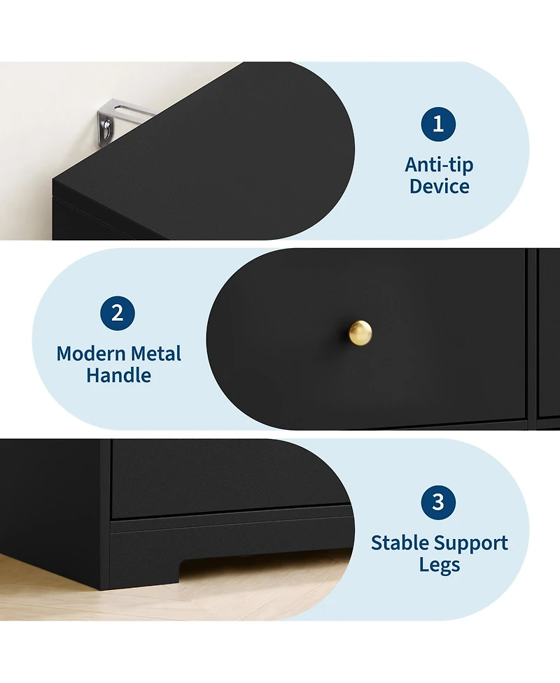homfan 9-Drawer Dresser, 57" Engineered Wood Chest of Drawers with Anti-Tip Device & Waterproof Tabletop, for Bedroom Living Room