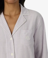 Lauren Ralph Women's Long-Sleeve Striped Notch-Collar Pajama Set