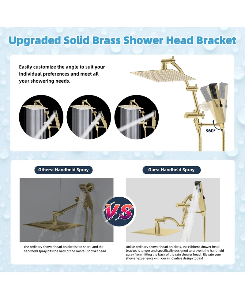 Cyqbd 10'' Metal Rain Shower Head Handheld Spray Extension Arm Hose Kit