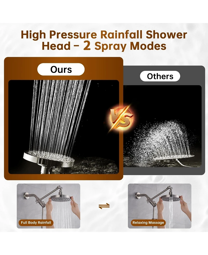 Cyqbd Rain Shower Head Handheld Power Wash Dual Extension Arm 3-way Diverter 9-mode Hose 2.5 Gpm