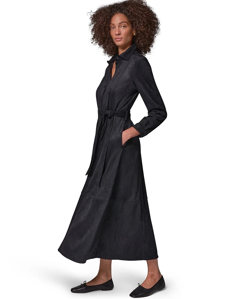 Donna Karan Weekend Women's Microsuede Long-Sleeve Collared Midi Duster Coat