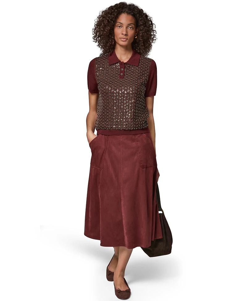 Donna Karan Weekend Women's Merino Wool-Blend Short-Sleeve Polo Sweater