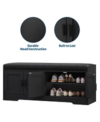 45.3" Entryway Shoe Cabinet with Bench, Four Adjustable Shelves, Sturdy Wooden Construction Holds 6 to 12 Pairs of Sneakers