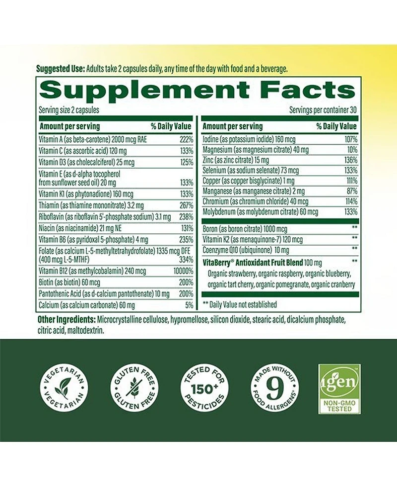 MegaFood Whole Body Multivitamin for Men for Immune Brain Heart and Muscle Health 60 Capsules