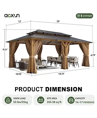 Aoxun Natural Wood Gazebo with Double Polycarbonate Roof