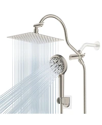 Cyqbd 8'' All Metal Shower Head Rainfall Handheld Extension Arm 10 Sprays Hose Holder Square