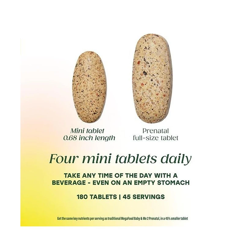 MegaFood Baby and Me 2 Prenatal Multi Minis Prenatal Vitamins for Women with Choline and Methylated Folate 180 Ct