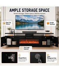 homfan 70 Inch Black Fireplace Tv Stand 36 Electric 2 Tier Media Console 12 Flame Colors 750W 1500W Heater Mdf Iron Glass