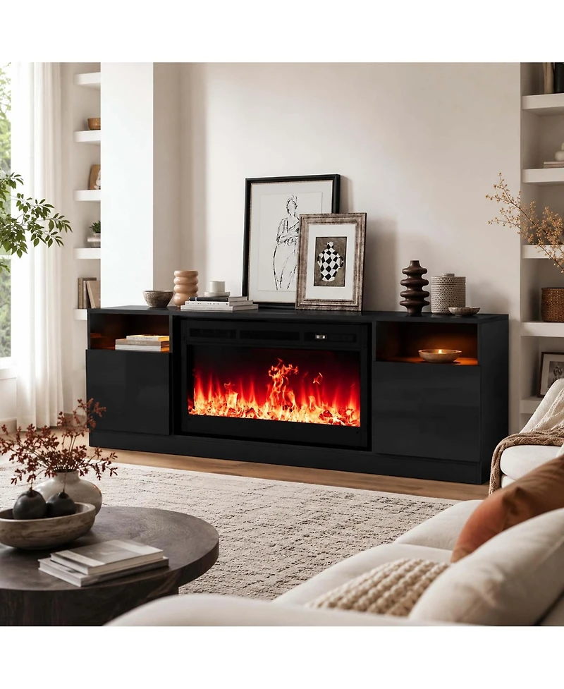homfan Electric Fireplace Tv Stand Entertainment Center with Heater Adjustable Flame Remote Control Storage Shelves Cabinets for Large TVs Living Room