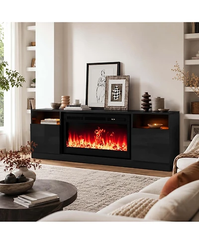 homfan Electric Fireplace Tv Stand Entertainment Center with Heater Adjustable Flame Remote Control Storage Shelves Cabinets for Large TVs Living Room