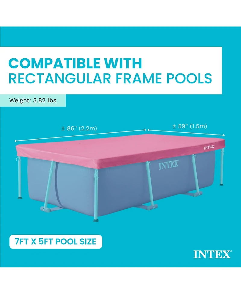 Intex 7.2ft x 4.9ft Rectangular Outdoor Backyard Swimming Pool Cover, Pink
