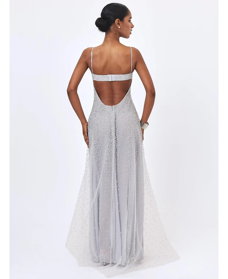 Miss Circle Women's Wallie Backless Rhinestone-Embellished Sweetheart Gown