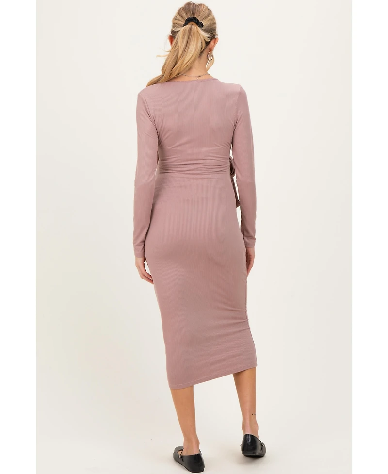 Pinkblush Forest Green Ribbed Long Sleeve Maternity Wrap Dress
