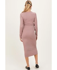 Pinkblush Forest Green Ribbed Long Sleeve Maternity Wrap Dress