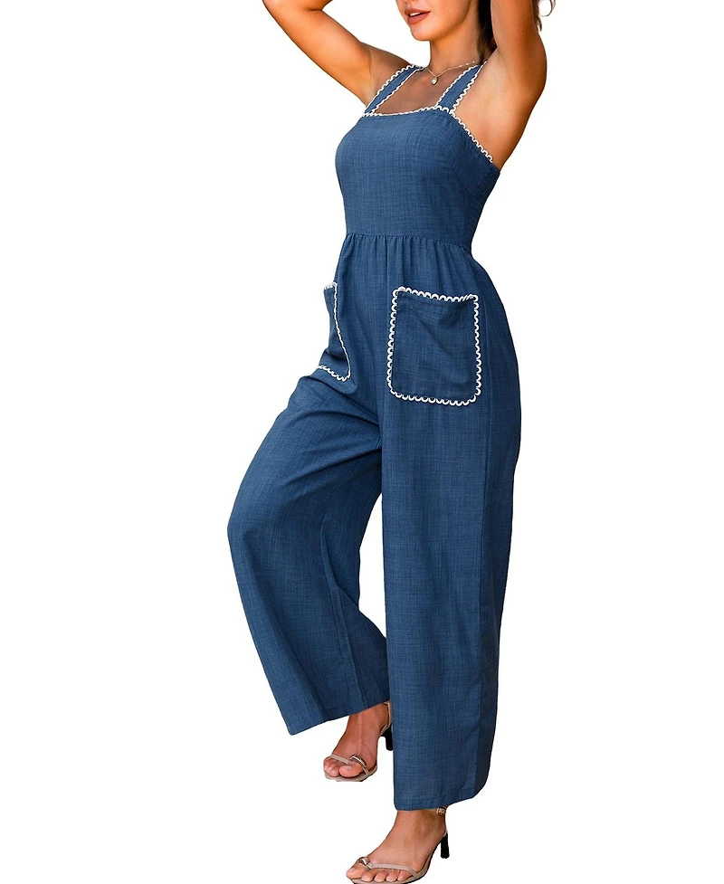 Cupshe Women's Ric Rac Trim Square Neck Wide-Leg Jumpsuit