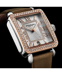 Elegant Women s Rectangular 35×47mm Dress Watch – Model 4060L.5, Rose Gold Crystal Bezel, Silver Case, Brown Leather Strap