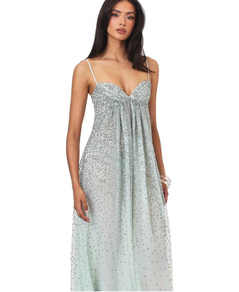 Miss Circle Women's Wallie Backless Sweetheart Rhinestone-Embellished Mesh Gown