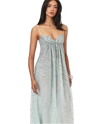 Miss Circle Women's Wallie Backless Sweetheart Rhinestone-Embellished Mesh Gown