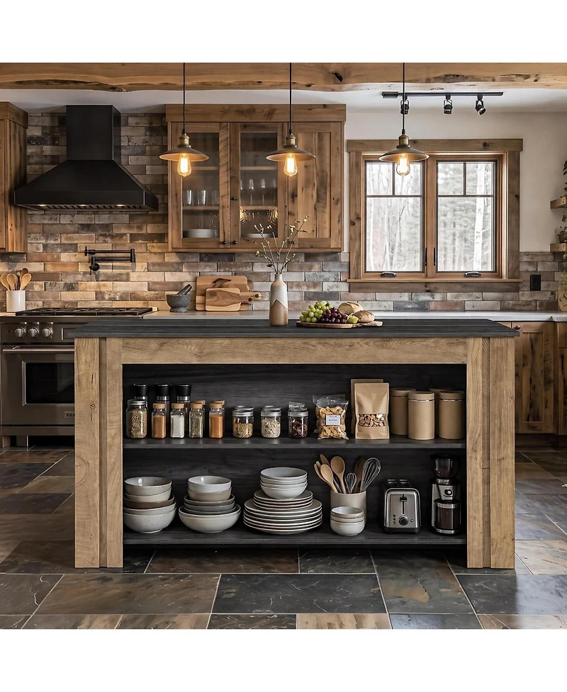 Tribesigns Kitchen Island with Seating and Storage, Farmhouse Wood Stationary Island Table, Coffee Bar Table