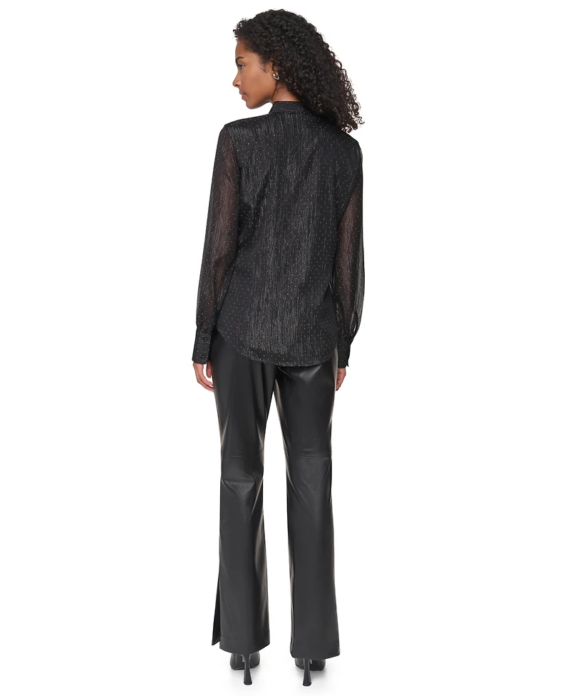 Dkny Women's Long-Sleeve Polka-Dot Tie-Neck Blouse