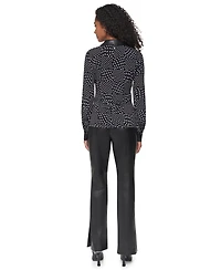 Dkny Women's Long-Sleeve Twist-Front Polka-Dots Blouse