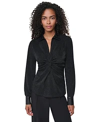 Dkny Women's Sparkle Knit Twist-Front Long-Sleeve Blouse