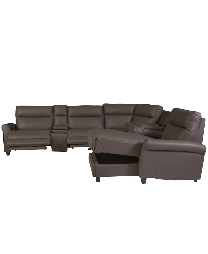 Thandler 6-Piece Leather Chaise Sectional with Power Recliners and Storage Console, Exclusively at Macy's