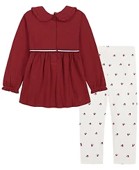 Tommy Hilfiger Baby Girls' Long-Sleeve Peter Pan Collar Bow Tunic and Leggings, 2-Piece Set