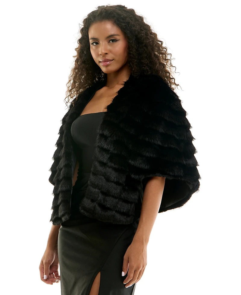 Seni & Cade Women's Tiered Cropped Faux Fur Shawl Jacket