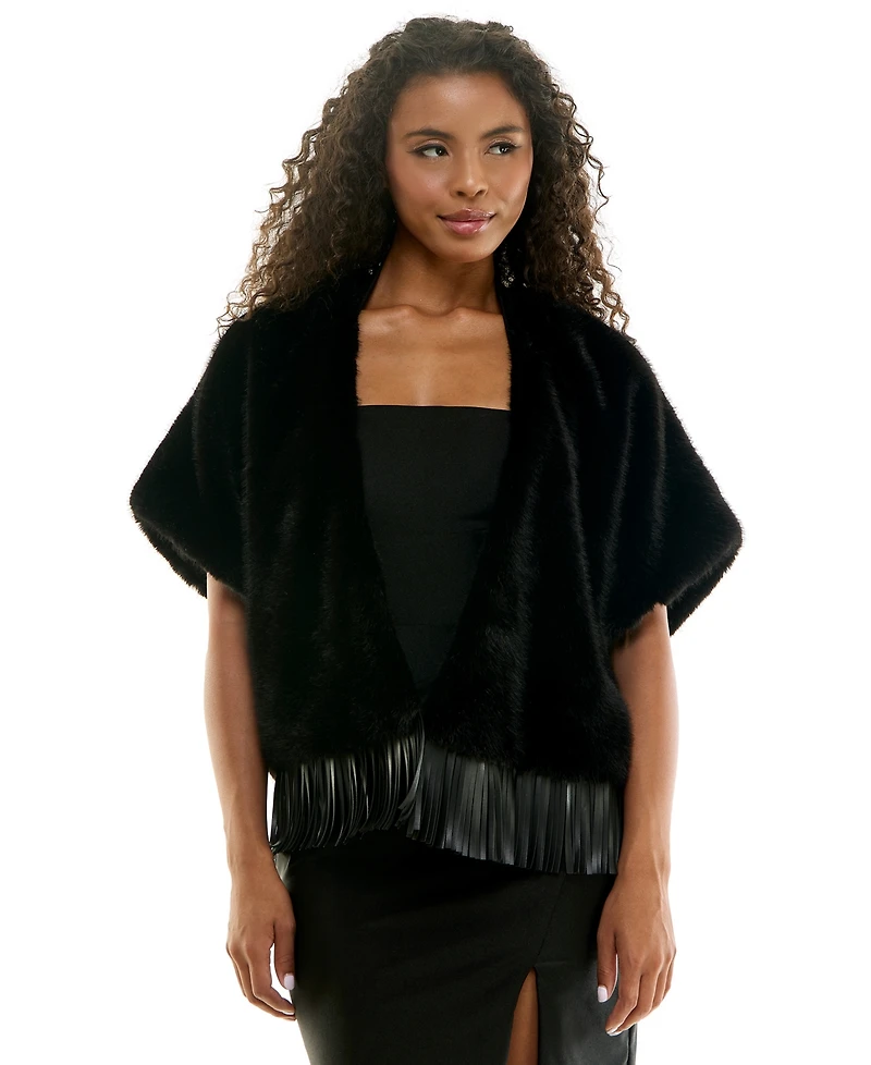 Seni & Cade Women's Faux Fur Open-Front Pleather-Fringe Hem Jacket