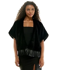 Seni & Cade Women's Faux Fur Open-Front Pleather-Fringe Hem Jacket