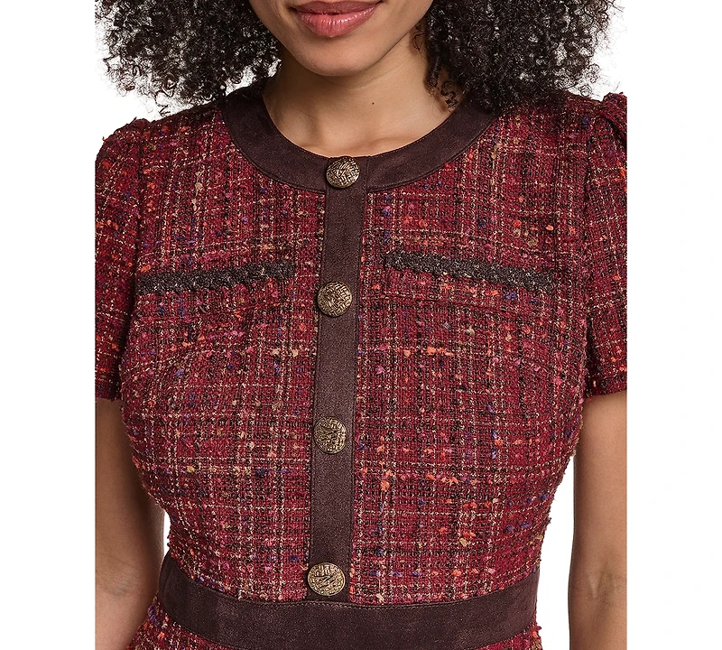 Karl Lagerfeld Paris Women's Short-Sleeve Tweed Crewneck Sheath Dress