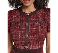 Karl Lagerfeld Paris Women's Short-Sleeve Tweed Crewneck Sheath Dress