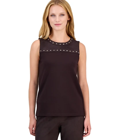 Anne Klein Petite Boat-Neck Sleeveless Knit-Shell Blouse