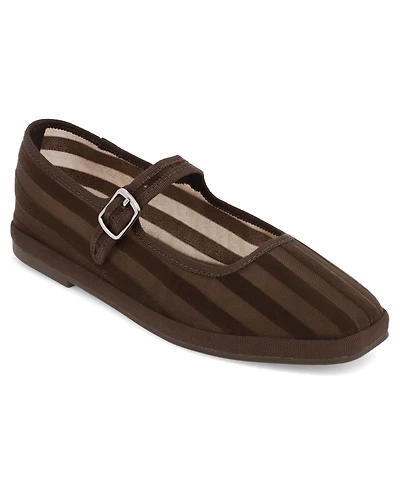 Mia Women's Morocco Striped Mesh Mary Jane Buckle-Strap Ballet Flats