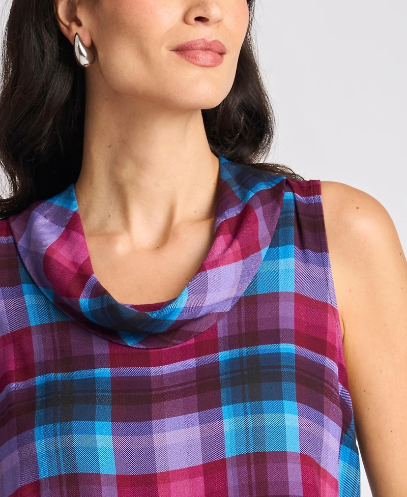 Vince Camuto Women's Plaid Cowl Neck Sleeveless Blouse
