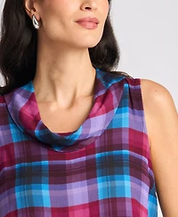 Vince Camuto Women's Plaid Cowl Neck Sleeveless Blouse