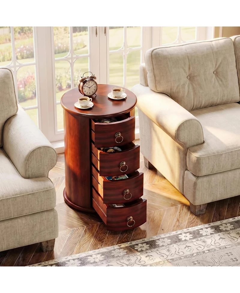 Tribesigns Round End Table with 4 Drawers
