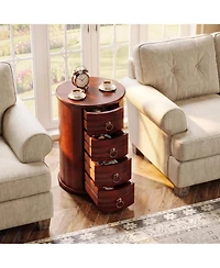Tribesigns Round End Table with 4 Drawers