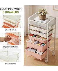 Tribesigns Rolling Craft Cart with 5 Drawers:Art cart organizer and storage on wheels.Utility cart with handles for crafts toys,school supplies