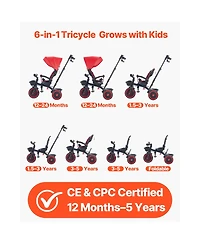 Sevorley 6-in-1 Toddler Tricycle with Parent Push Handle and Canopy, 55 lb Capacity, Ages 1-5