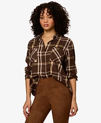 Sanctuary Petite City Plaid Long-Sleeve Button-Up Shirt
