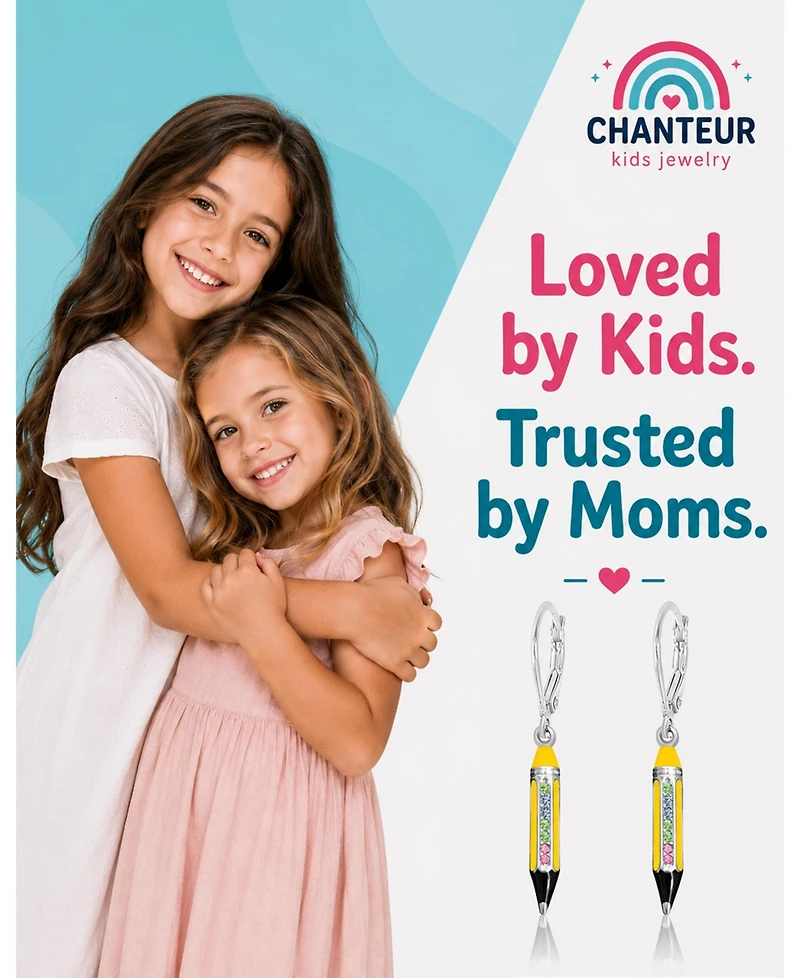 Chanteur Kids Pencil Hypoallergenic Earrings for Girls with Sterling Silver Leverbacks