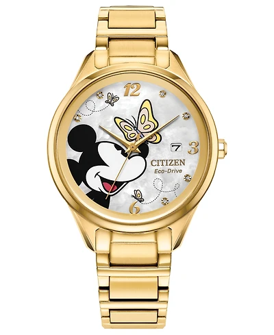 Citizen Women's Mickey Mouse Gold-Tone Stainless Steel Bracelet Watch 37mm