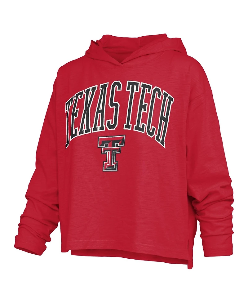 Pressbox Women's Texas Tech Red Raiders Nelson Arch Over Logo Hooded Oversized Slub Long-Sleeve T-Shirt