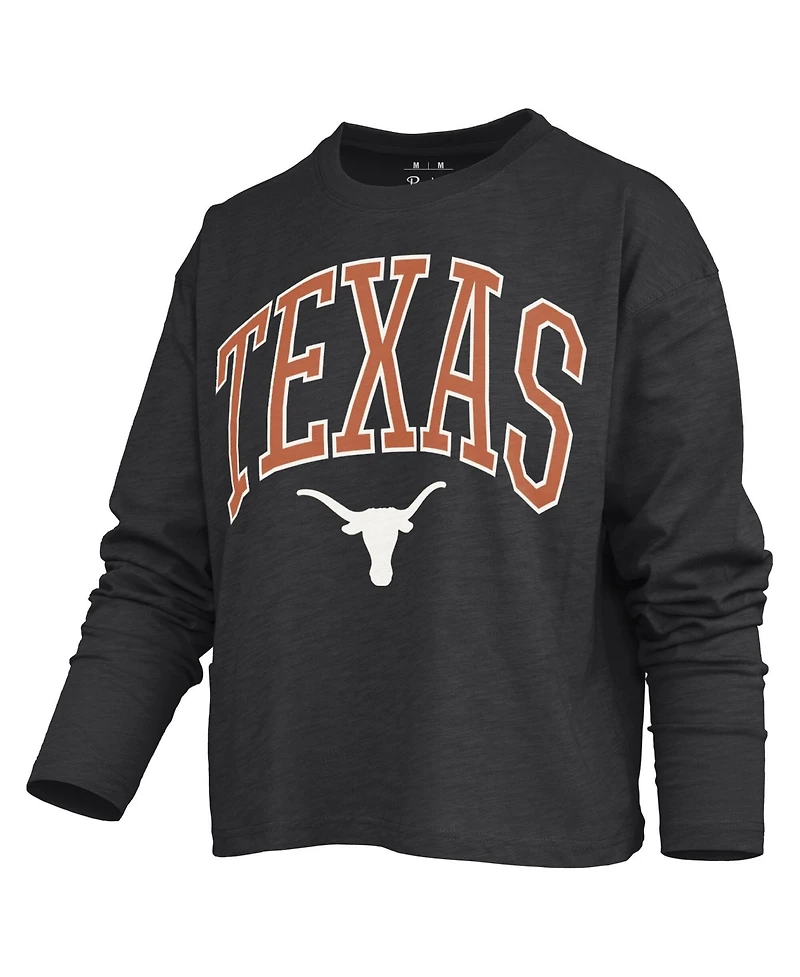 Pressbox Women's Texas Longhorns Motley Boxy Waist-Length Burnout Long-Sleeve T-Shirt
