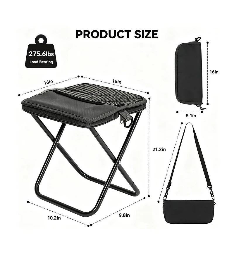 Aofar Portable Collapsible Stool Folding Chair Pocket Foldable Side Mesh