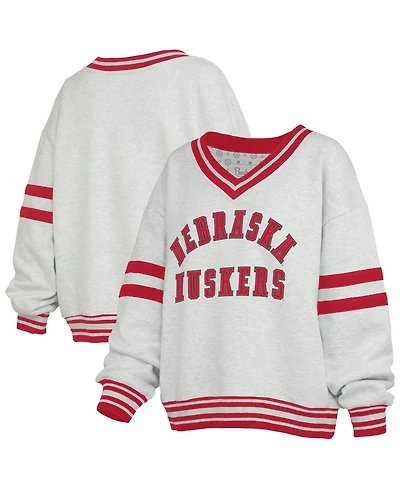 Pressbox Women's Nebraska Huskers Oates Dropped-Shoulder Oversized V-Neck Sweatshirt