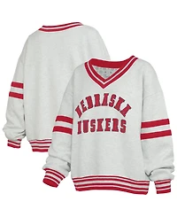 Pressbox Women's Nebraska Huskers Oates Dropped-Shoulder Oversized V-Neck Sweatshirt