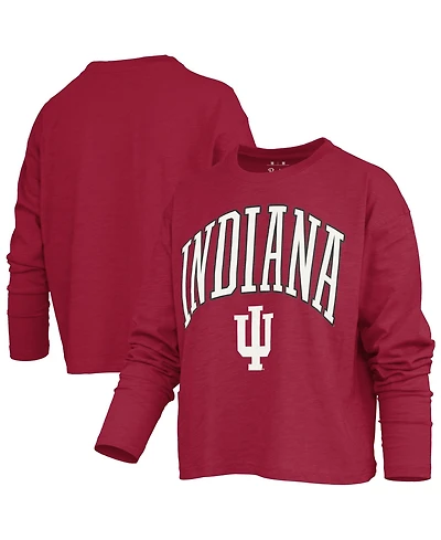 Pressbox Women's Motley Indiana Hoosiers Burnout Crewneck Long-Sleeve T-Shirt